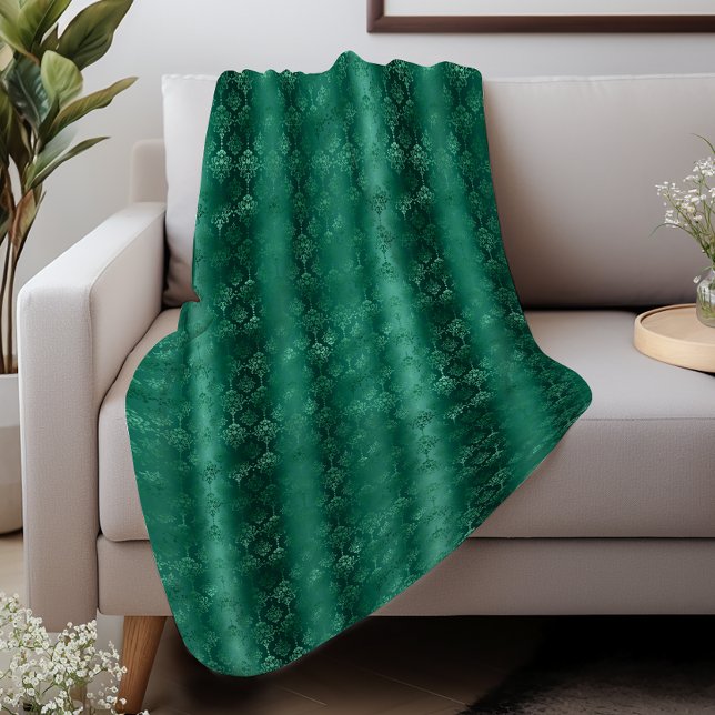 Elegantes Emerald Green Damask Muster Sherpadecke (Von Creator hochgeladen)