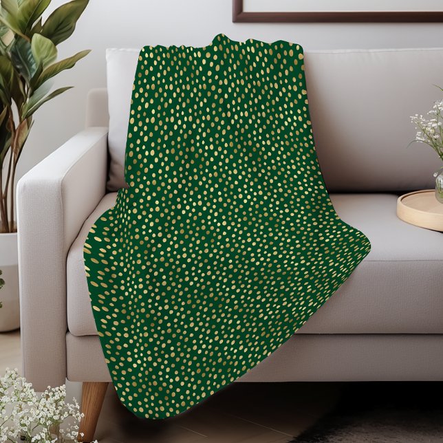 Elegantes Emerald Green Gold Dots Muster Sherpadecke (Von Creator hochgeladen)