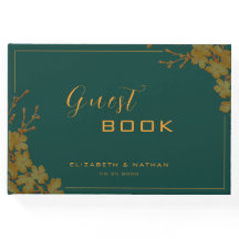 Elegantes Emerald Green & Gold Floral Guestbook