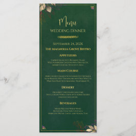 Elegantes Emerald Green & Gold Wedding Dinner Menü Menükarte