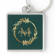 Elegantes Emerald Green Gold Wreath Name Monogram