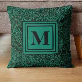 Elegantes Emerald Green Monogram Foliage Muster Kissen