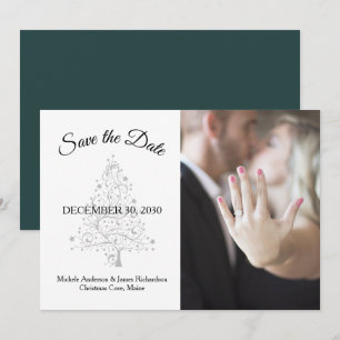 Elegantes Emerald Green Silver Winter Wedding Foto Save The Date