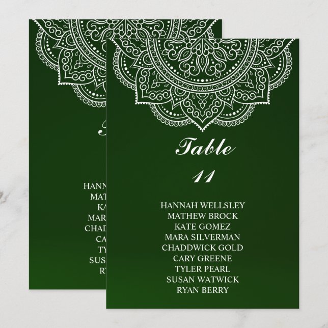 Elegantes Emerald Paisley Seating Chart Einladung (Vorne/Hinten)