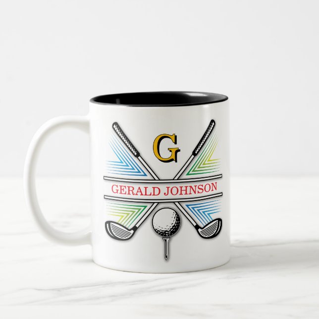 Elegantes energetisches Golf Monogram Design Zweifarbige Tasse (Links)