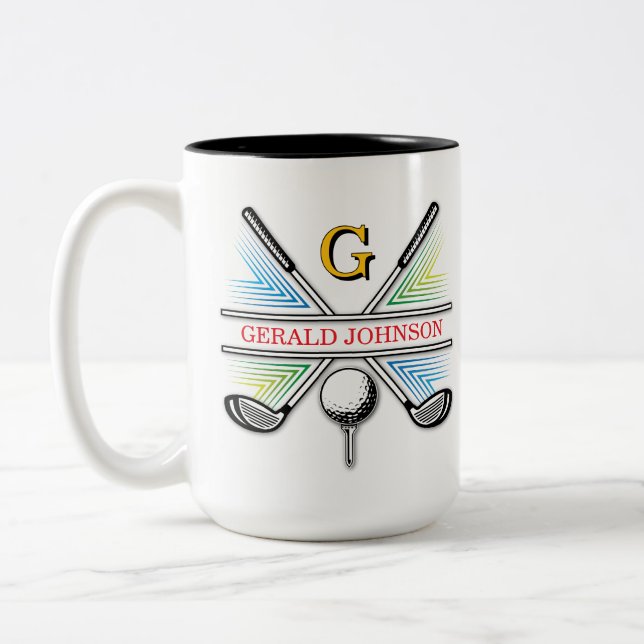 Elegantes energetisches Golf Monogram Design Zweifarbige Tasse (Links)