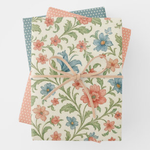 Elegantes englisches Shabby-Chic-Blumenkunstmuster Geschenkpapier Set
