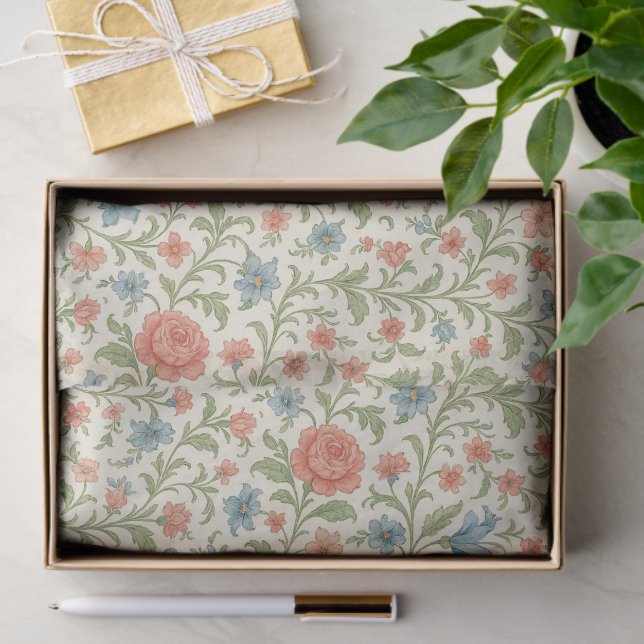 Elegantes englisches Shabby Chic Blumenmuster Seidenpapier (Geschenk)
