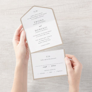 Elegantes Erdige Neutrale Monogramm Moderne Hochze All In One Einladung
