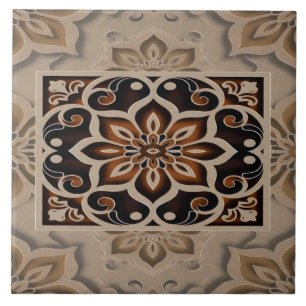 Elegantes Erdtöniges Florales Mandala-Fliesen-Desi Fliese