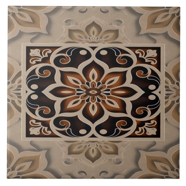 Elegantes Erdtöniges Florales Mandala-Fliesen-Desi Fliese (Vorderseite)