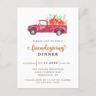Elegantes Erntedankfest mit rotem Pick-up-Truck un Postkarte