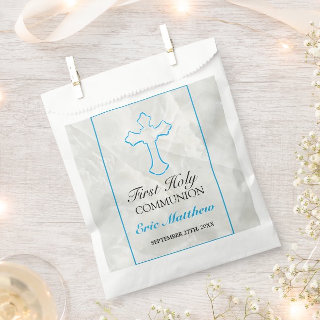 Elegantes erstes Kommunion Blue Cross mit Marmor Geschenktütchen (Ausgeschnitten)