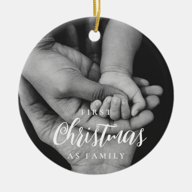 Elegantes erstes Weihnachten als Foto Keramik Ornament (Vorne)