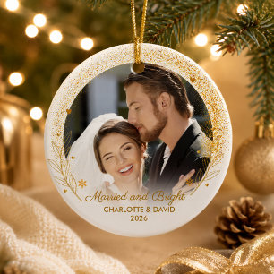 Elegantes erstes Weihnachtsfoto neuvermähltes Paar Keramik Ornament