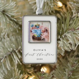 Elegantes erstes Weihnachtsfoto Rahmen-Ornament Silber