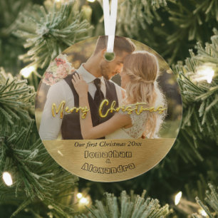 Elegantes erstes Weihnachtsgold Luxusgold Modernes Ornament Aus Glas