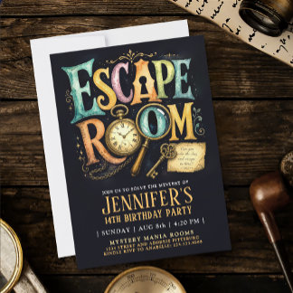 Elegantes Escape-Room-Mystery-Lösen Farbige Tippfe Einladung