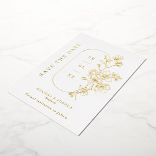 Elegantes Etched Floral Wedding Foto Save the Date Folieneinladung