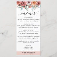Elegantes Ethereal Rose Goldflorale Hochzeitsmenü