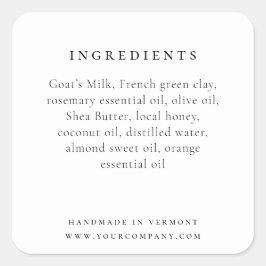 Elegantes Etikett für Inhaltsstoffe von Produkten Quadratischer Aufkleber