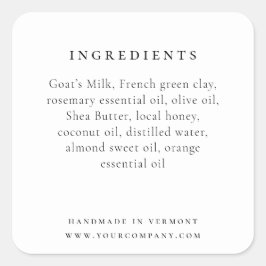 Elegantes Etikett für Inhaltsstoffe von Produkten Quadratischer Aufkleber