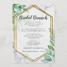 Elegantes Eucalyptus Marble Bridal Brunch Menü Menükarte
