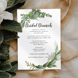Elegantes Eucalyptus Simple Bridal Brunch Menü Menükarte