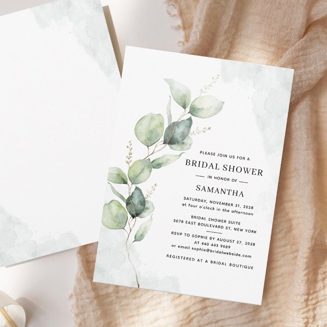 Elegantes Eucalyptus Watercolor-Brautparty Einladung (Watercolor Eucalyptus Greenery Bridal Shower Invitation)