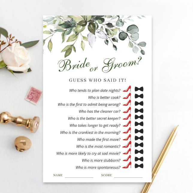 Elegantes Eucalyptus Watercolor Brautparty Game (Von Creator hochgeladen)