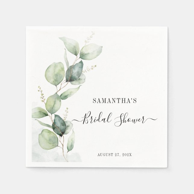 Elegantes Eucalyptus Watercolor Brautparty Paper Serviette (Vorderseite)