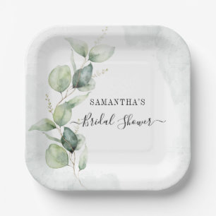Elegantes Eucalyptus Watercolor-Brautparty Pappteller
