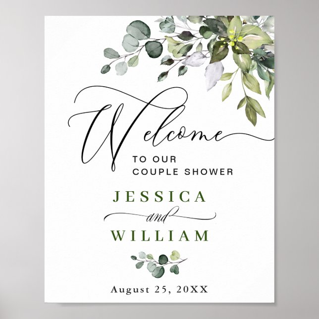 Elegantes Eucalyptus Watercolor Couple Shower Post Poster (Vorne)