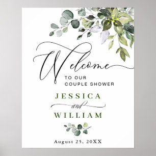 Elegantes Eucalyptus Watercolor Couple Shower Post Poster
