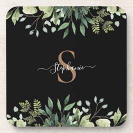 Elegantes Eukalyptus Botanical Gold Monogram Scrip Getränkeuntersetzer