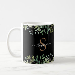 Elegantes Eukalyptus Botanical Gold Monogram Scrip Kaffeetasse