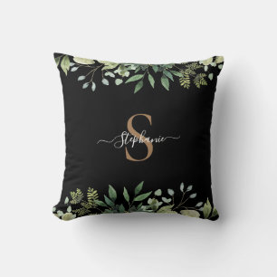 Elegantes Eukalyptus Botanical Gold Monogram Scrip Kissen
