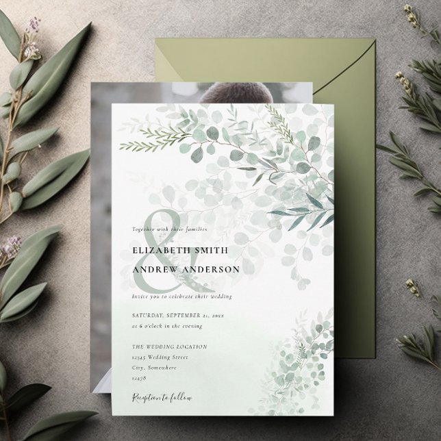 Elegantes Eukalyptus Botanisches Foto Hochzeit Einladung (Von Creator hochgeladen)