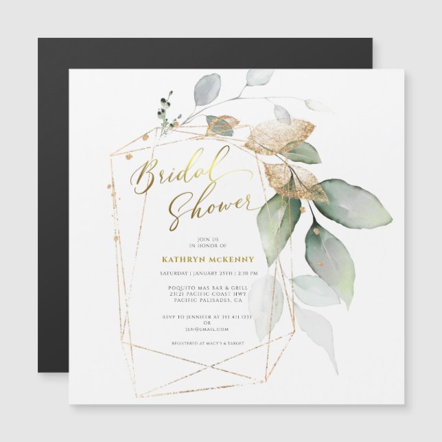 Elegantes Eukalyptus Gold Grünes Brautparty Magnetkarte (Vorne/Hinten)