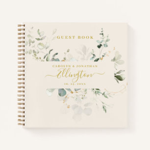 Elegantes Eukalyptus-Gold-Schrift-Foto-Gästebuch  Notizbuch