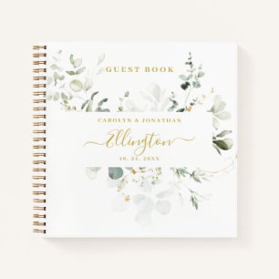 Elegantes Eukalyptus-Gold-Schrift-Foto-Gästebuch Notizbuch