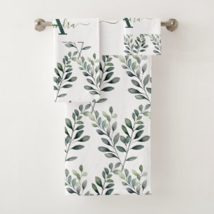 Elegantes Eukalyptus-Grün Botanisches Handtuch-Set Badhandtuch Set