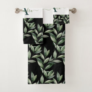 Elegantes Eukalyptus-Grün Botanisches Handtuch-Set Badhandtuch Set