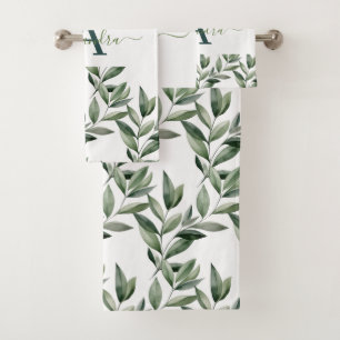 Elegantes Eukalyptus-Grün Botanisches Handtuch-Set Badhandtuch Set