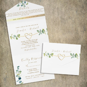 Elegantes Eukalyptus-Grün für die Hochzeit All In One Einladung