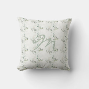 Elegantes Eukalyptus-Grün-Monogramm Kissen