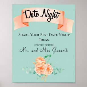 Elegantes Eukalyptus-Grün-Pfirsich-Date-Night-Schi Poster