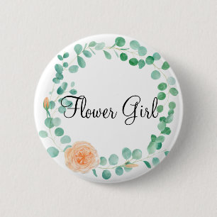 Elegantes Eukalyptus Grünes Pfirsich Blumenmaus Button