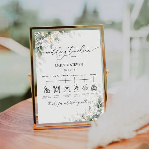 Elegantes Eukalyptus-Hochzeits-Zeitplan-Schild Sockelschild