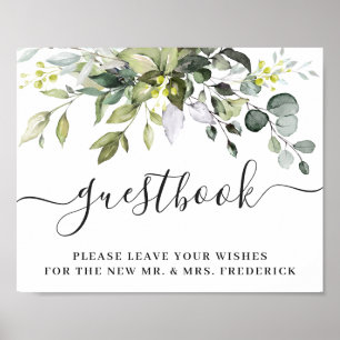 Elegantes Eukalyptus-Hochzeitsschild Unser Gästebu Poster